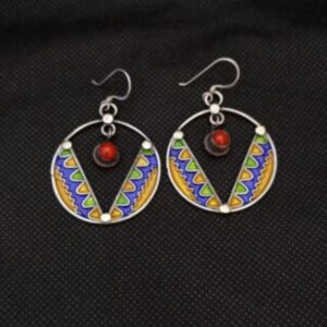 kabyle earring enamel silver coral berber moroccan dangle handmade african jewelry tuareg tribal vintage